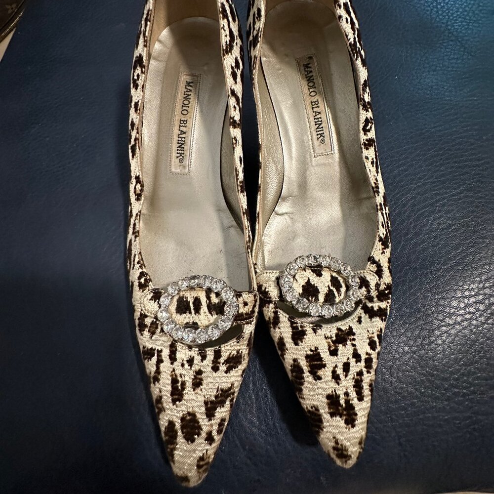 Manolo Blahnik Kitten heel leopard print shoes Size 36.5